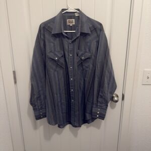 Ely Cattleman Long Sleeve Pearl Snap Shirt Gray Blue Red Stripes Size XL